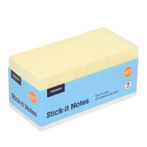 J.Burrows Stick-It Notes 76x76mm Yellow (18 Pack)