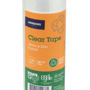 J.Burrows Recycled Clear Tape Roll 18mmX25m (8 Pack)