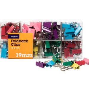 J.Burrows 19mm Foldback Clips Assorted (96 Pack)