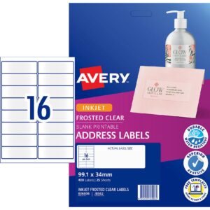 Avery Inkjet Mailing Labels Clear 25 Sheets 16 Per Page (P:OW S:IS)